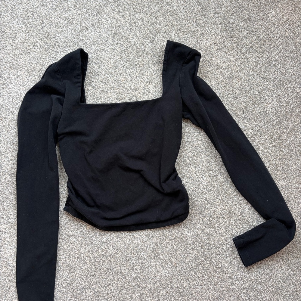 Garage Black Long Sleeve Square Neck Top